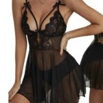 V-Neck Lace Nightdress for Women | Mesh Lingerie Sleepwear - Image 3