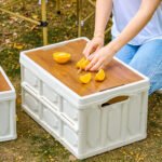 Plastic Storage Box with Wooden Lid | Foldable Organizer & Table