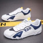 Men white sports sneakers with blue accents stylish casual running shoes