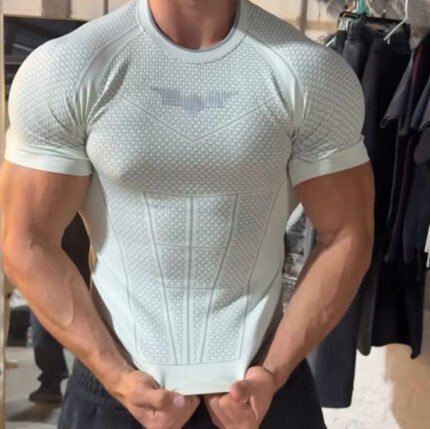 White men quick dry gym t shirt slim fit breathable performance workout tee sportswear