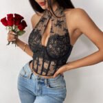 Lace Halter Corset Top for Women | Backless Bustier Party Wear