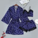 3 Piece Satin Pajama Set for Women | Heart Print Nightwear Set - Image 5