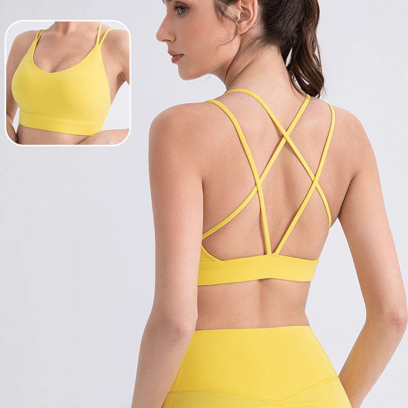 H0aebae5d86744e5aae5a225a906a84e1n Hot Selling Women's Lightweight High Support Reversible Nude Feeling Seamless Cross Back Quick Dry Breathable Shockproof Front - Image 1