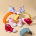 Kids casual sneakers for boys and girls, soft anti-slip shoes, lightweight comfortable toddler shoes in pink, red and purple