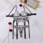 New 3-Piece Lingerie See-Through Embroidery Color Blocking with Heart Design Sexy Shapewear Lingerie Femme - Image 5