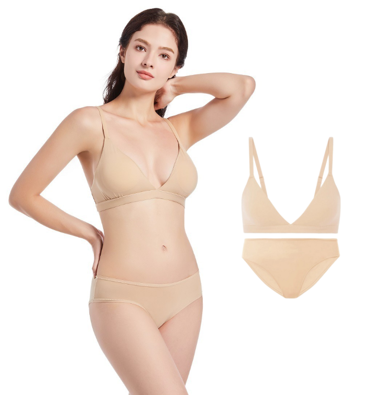 H1ea03b4cadc34c28a5aad695abb6e61cB Women Daily Deep V Bra and Panties Set Bralette Thin Wireless Bras Low Waist Briefs comfort Breathable Triangle Cup Bra Set - Image 1