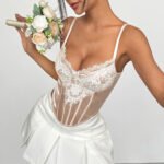 Lace Mesh Corset Top for Women | Embroidered Bustier Party Wear