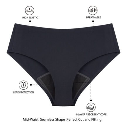 Seamless Leak Proof Heavy Flow Cotton 4-Layer Anti-Bacterial Quick Dry Everyday Bikini Panties Knitted for