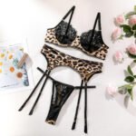 3-Piece Lace Lingerie Set for Women | Animal Print Bra Set with Garter - Image 6