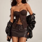 Brown Corset Top for Women | Lace-Up Party Wear Crop Top - Image 4