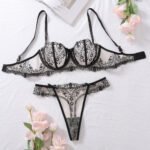 Summer Trend Women Lingerie Sex Bra and Panties Sets Floral Embroidery See-Through Mesh Black Lingerie Femme - Image 5