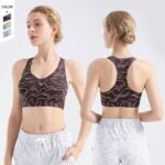 women sports bra front and back view breathable running gym wear brown
