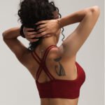women seamless cross back sports bra red back view breathable gym yoga wear