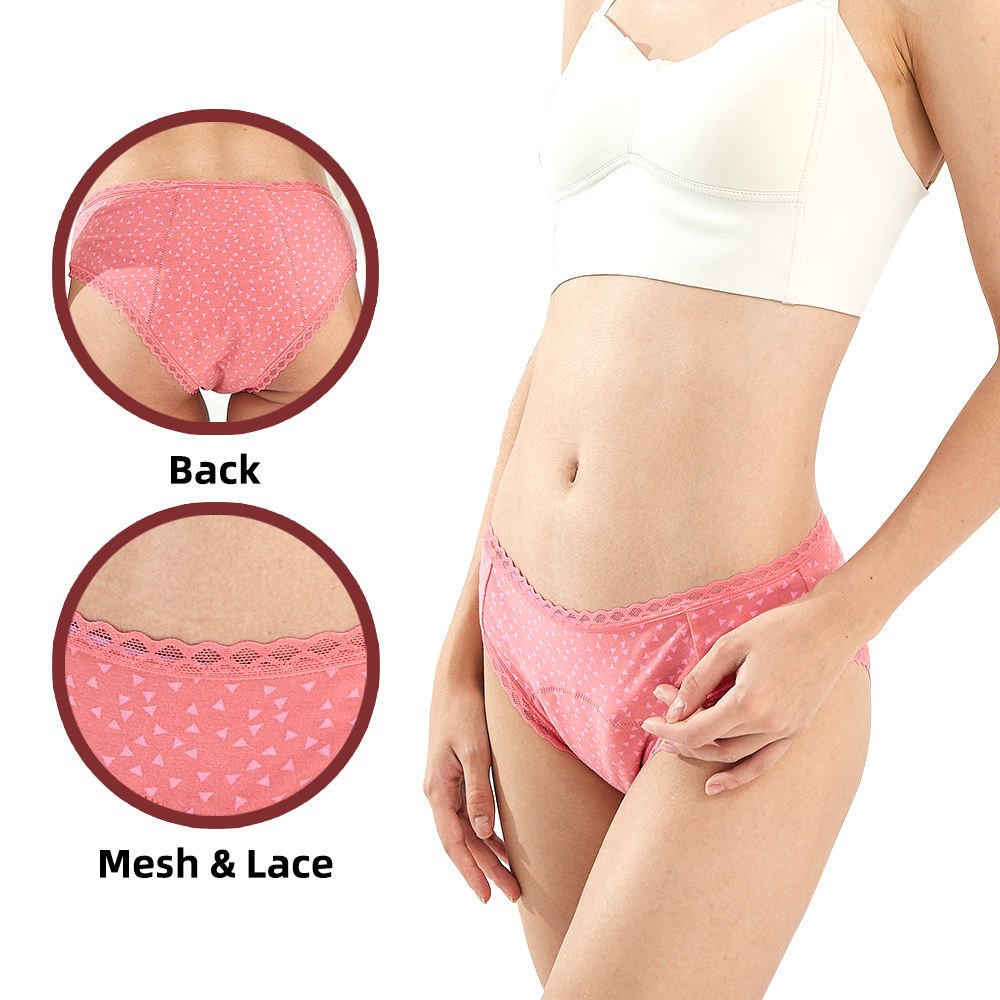 H74fba9667142459bbb34d27f0183603d0 Ladies Teen Seamless Hipster Mid-Rise 4 Layer Menstrual Panties High Absorbency Quick Dry Plain Dyed Print - Image 1