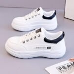 Round Toe Thick Soled Sports Shoes for Women Breathable Solid Color PU Surface Flat Sole Large Size Low Cut Casual Shoes - Image 6