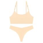 Women's Everyday Comfort Ultra-Thin Seamless Bra & Thong Set Wire-Free & Without Underwire Bra Sexy Thong Set