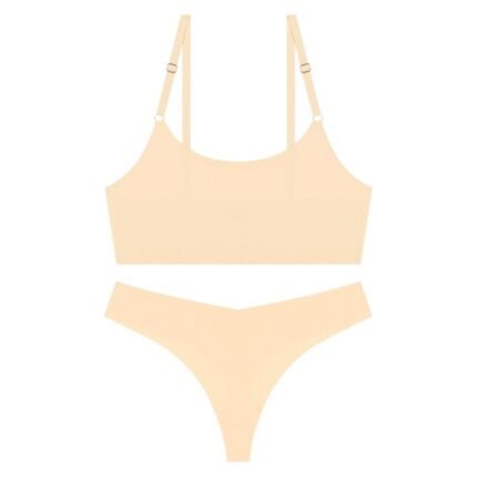 Women's Everyday Comfort Ultra-Thin Seamless Bra & Thong Set Wire-Free & Without Underwire Bra Sexy Thong Set
