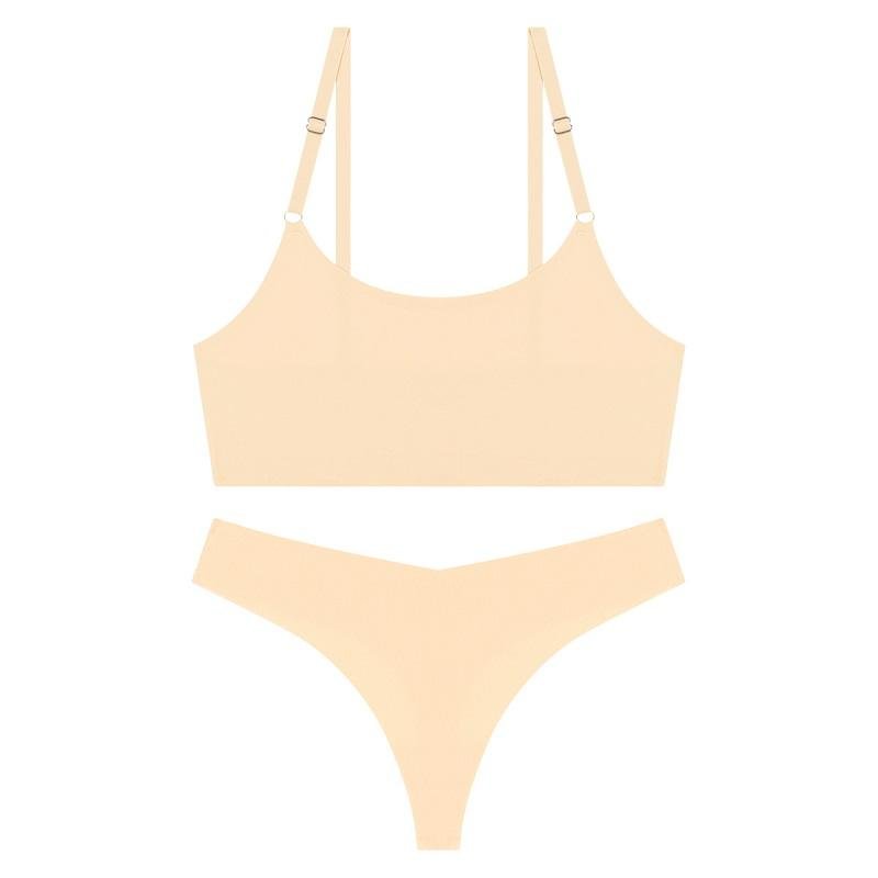Ha922c4fff5124899b7b3d119c8ae7ab9f Women's Everyday Comfort Ultra-Thin Seamless Bra & Thong Set Wire-Free & Without Underwire Bra Sexy Thong Set - Image 1