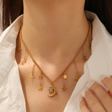 Butterfly Necklace Titanium Steel Moon and Star