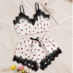 3 Piece Satin Pajama Set for Women | Heart Print Nightwear Set - Image 4