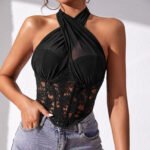 Black Corset Top for Women | Party Wear Halter Neck Top