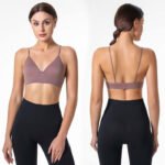 Hot Selling Women's S-L Nylon/Spandex Seamless Lightweight Deep V-Neck Sports Halter Bra Breathable Sexy Reversible Quick Dry