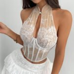 Lace Halter Corset Top for Women | Backless Bustier Party Wear - Image 5