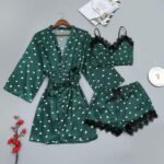 3 Piece Satin Pajama Set for Women | Heart Print Nightwear Set - Image 6