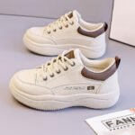 Round Toe Thick Soled Sports Shoes for Women Breathable Solid Color PU Surface Flat Sole Large Size Low Cut Casual Shoes - Image 7