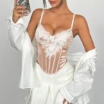 Lace Mesh Corset Top for Women | Embroidered Bustier Party Wear - Image 4