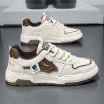 Men casual sneakers in beige, white, and black color combinations with thick sole