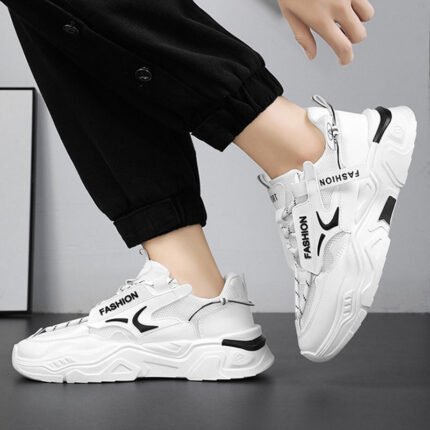 Black chunky sneakers for men with thick sole and modern design