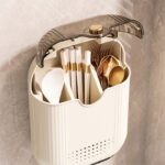 Wall mounted cutlery holder kitchen organizer knife fork spoon storage box with cover drainage holder