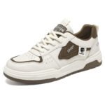 Men casual sneakers in beige, white, and black color combinations with thick sole