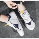 Men white sports sneakers with blue accents stylish casual running shoes