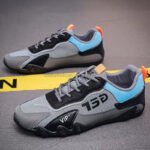 Men grey sports sneakers with blue accents stylish casual running shoes
