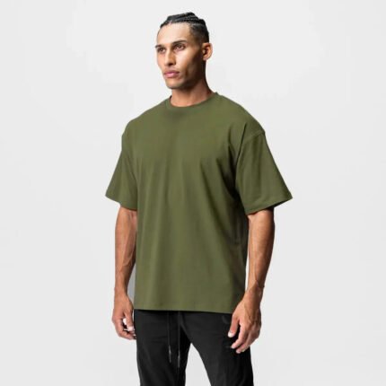 Green men oversized t shirt loose fit casual streetwear cotton half sleeve tee