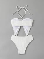 White cut-out one piece swimwear for women premium stretch fabric beachwear wholesale