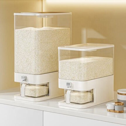 White rice storage container 5kg airtight grain dispenser box for kitchen