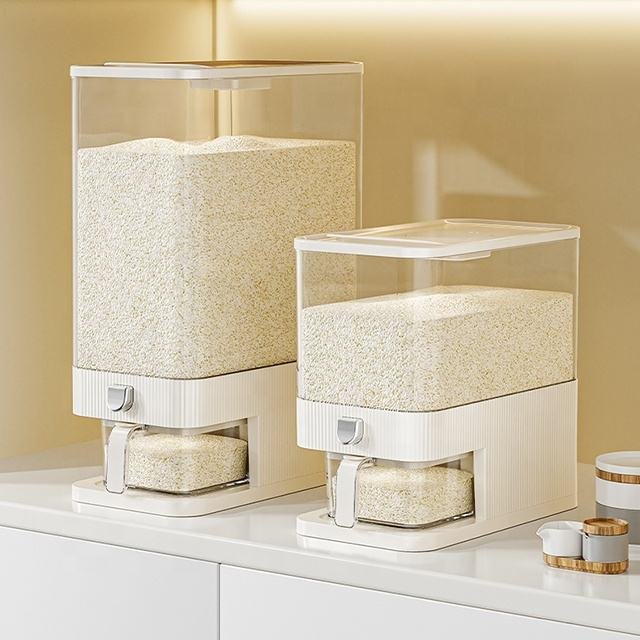5kg White & Pink Rice Storage Container – Airtight Grain Dispenser for Kitchen White rice storage container 5kg airtight grain dispenser box for kitchen