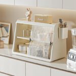 Dustproof cup storage rack with sliding door large capacity kitchen organizer for cups and utensils