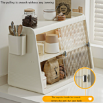 Cup storage rack with smooth sliding transparent door and ergonomic handle dustproof kitchen organizer for cups and jars