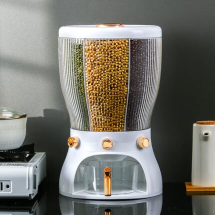 Automatic grain dispenser with multiple partitions for rice and cereals food grade storage container wholesale India