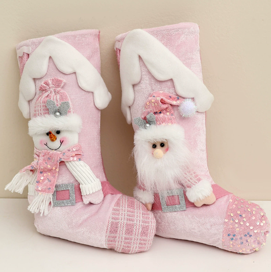 H1847dc1fed92402ca8a6955f0523c375C New Christmas Decoration Pink Glitter Exquisite Christmas Socks Children's Gift Candy Bag - Image 1