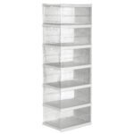 6-Tier Drop Front No Assembly Stackable Shoe Organizer Storage Bin with Door Free Standing Shoe Shelf Cabinet with Lid