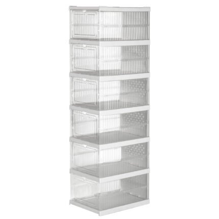 6-Tier Drop Front No Assembly Stackable Shoe Organizer Storage Bin with Door Free Standing Shoe Shelf Cabinet with Lid