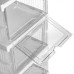 6-Tier Drop Front No Assembly Stackable Shoe Organizer Storage Bin with Door Free Standing Shoe Shelf Cabinet with Lid - Image 5