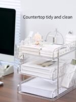 Transparent file storage rack keeping desk clean and organized multi layer desktop organizer for office documents and papers