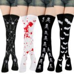 'Halloween Jingwen OEM Party Bone Stockings Masquerade Dress Nurse Socks Lolita Bow Tie Halloween Knee Socks