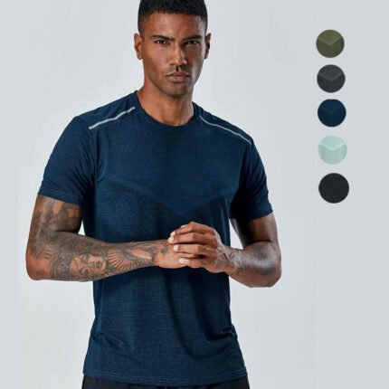 Blue men gym t shirt quick dry breathable slim fit workout sports tee
